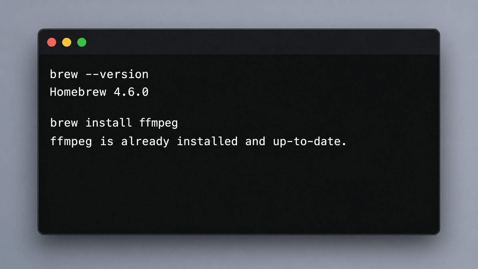 Homebrewとffmpegのコマンド実行を再現したターミナル画面